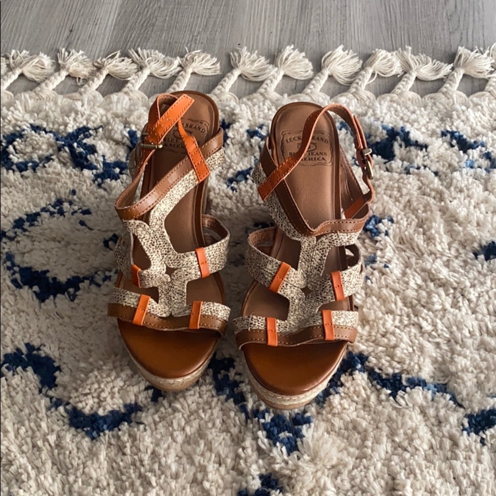 Brown, Orange, and snakeprint Lucky Brand wedges - Picture 1 of 5